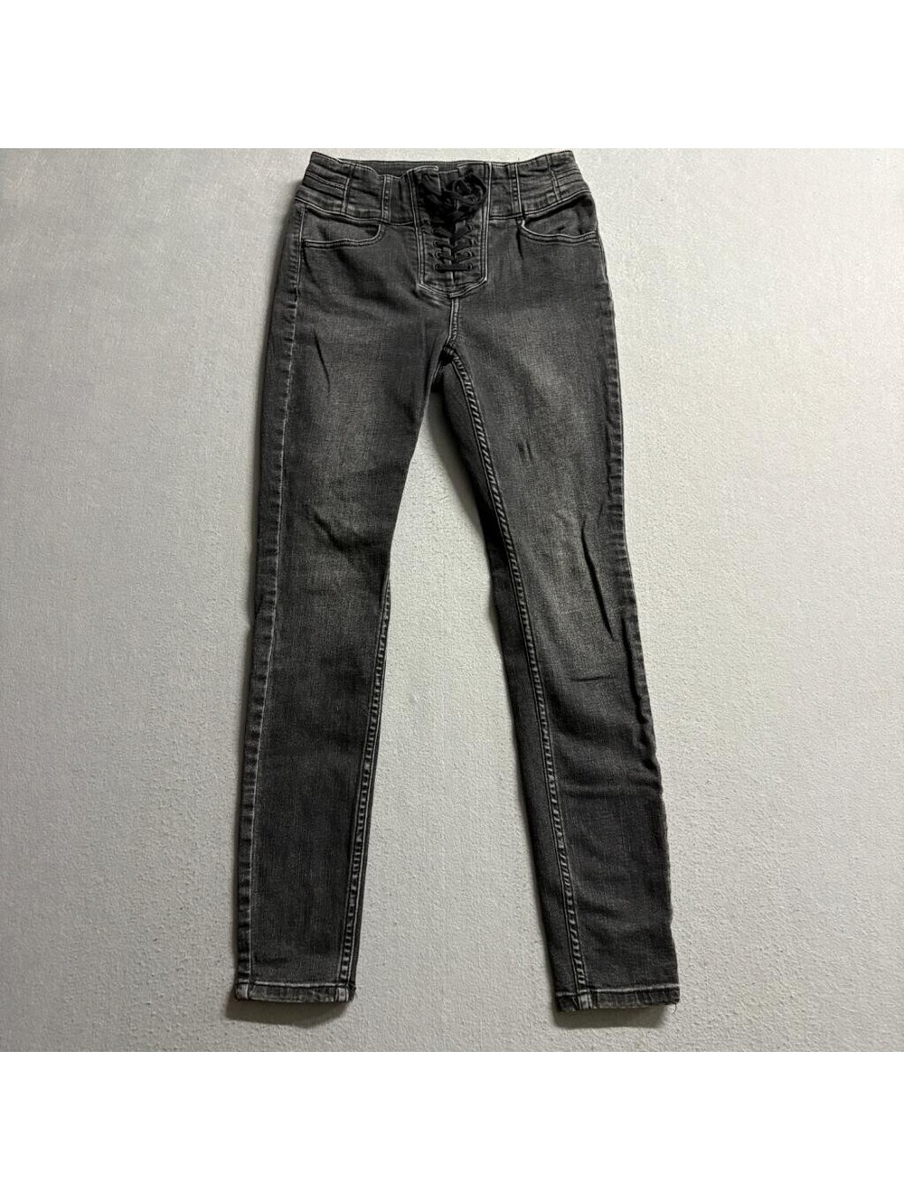 We The Free Free People Lace Up Skinny Jeans Womens 26 Gray High Rise Stretch